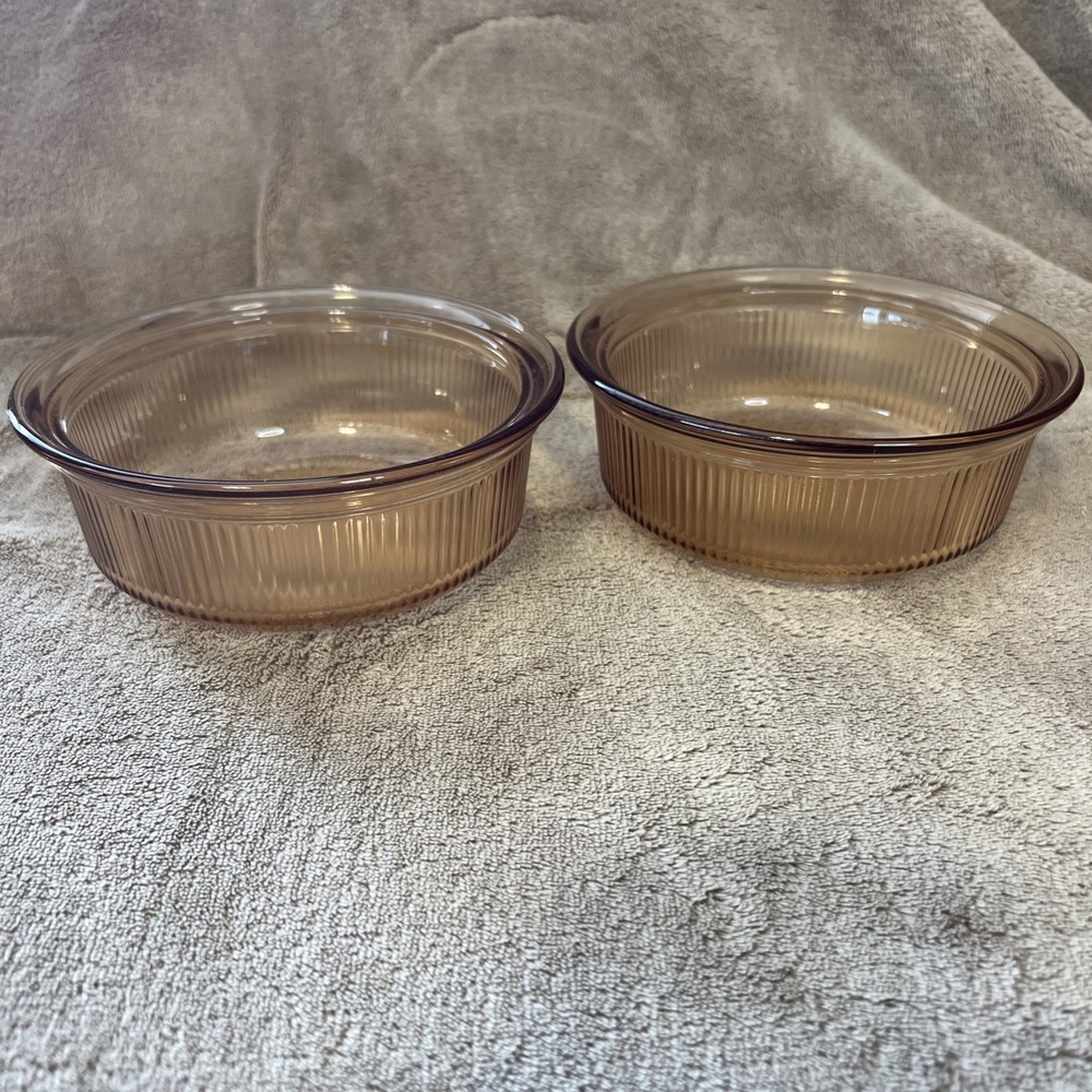 Vtg 2 Corning Ware Visions Amber Glass Bowls Storage 1 Pint‎ C-16-B